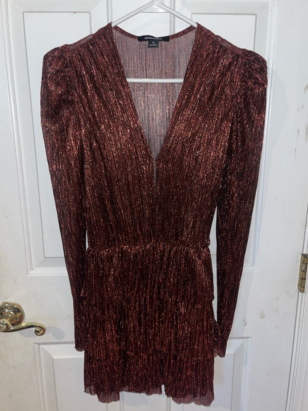 Sabina Musayev Metallic Layered Dress Long Sleeve Orange Red Size Medium